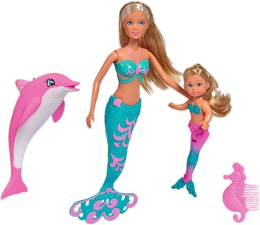 Simba Toys - Steffi Love and Evi Mermaid Friends   Includes Dolphin Figure and Seahorse Comb   Ages 3+