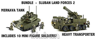 Bundle - Sluban Land Forces II: Merkava Tank B0305 and Heavy Transporter B0302. 100% Compatible - Building Brick Educational Toy