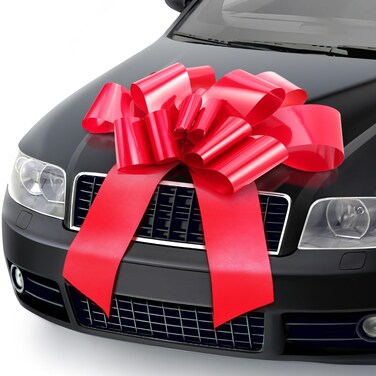 Mifflin-USA Big Car Bow (Matte Red, 30 inch) Gift Bow, Giant Bow for Car, Birthday Bow, Huge Car Bow, Big Red Bow, Christmas Bow, Gift Wrapping, Big Gift Bow for Car Decor with 2 Suction Cups