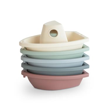 mushie Stackable Bath Boats Toy (Original)   Floating Bathtub Toys for Baby &amp; Toddler, Set of 5   Made in Denmark
