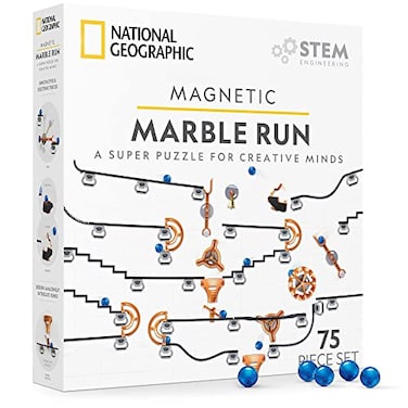 NATIONAL GEOGRAPHIC Magnetic Marble Run - 75-Piece STEM Building Set for Kids &amp; Adults with Magnetic Track &amp; Trick Pieces &amp; Marbles for Building A Marble Maze, STEM Project (Amazon Exclusive)