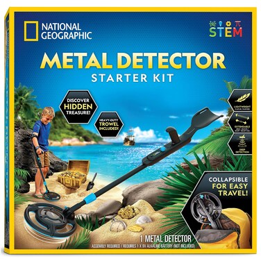 National Geographic Starter Metal Detector Kit for Kids - Kids Metal Detector with 7.4" Waterproof Metal Detector Coil &amp; Trowel, Lightweight Gold Detector, Beach Metal Detector, Gift for Boys &amp; Girls