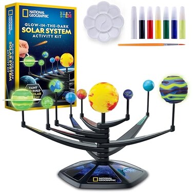 Blue Marble National Geographic Glow-in-The-Dark Solar System Model Kit for Kids - Build &amp; Paint a 3D Planetary Model with Movable Arms, STEM Projects for Kids Ages 8-12, Space Themed Bedroom Decor