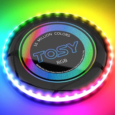 TOSY 16 Million Color Flying Disc - 36 RGB LEDs, Extremely Bright, Smart Modes, Countless Styles, Auto Light Up, Rechargeable, Perfect Birthday &amp; Camping Gift for Men/Boys/Teens/Kids, 175g frisbees