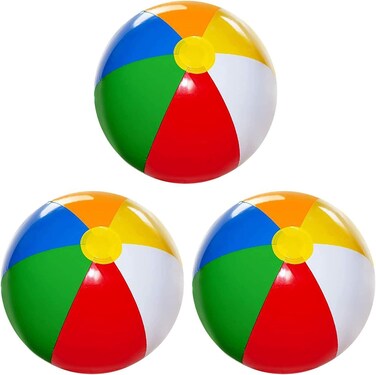 4E's Novelty Beach Balls [3 Pack] 24" Inflatable Beach Balls for Kids - Beach Toys for Kids &amp; Toddlers, Pool Games, Pool Toy - Classic Rainbow Color