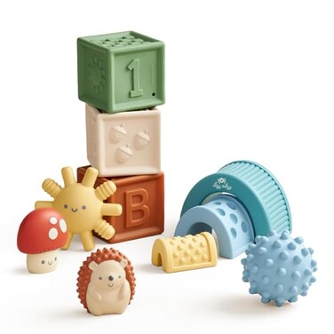 Itzy Ritzy Sensory Blocks Set - Baby Building Blocks 10-Piece Set - Baby Blocks Feature Soft Blocks &amp; Textured Characters - Sensory Toy for Babies &amp; Toddlers Aged 0 Months and Up