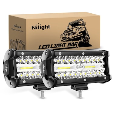 Nilight LED Pods 2Pcs 6.5 Inch 120W Triple Row Light Bar Flood Spot Combo 12000LM Driving Fog Off Road Lighting for Trucks Pickup Golf Cart SUV ATV UTV 4x4 Van Camper Boat