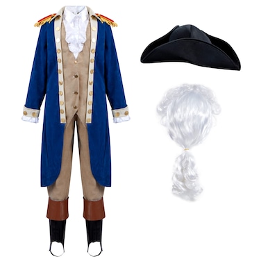 Spooktacular Creations George Washington Costume for Kids, Colonial Boys Costume Set with Wig and Hat for Halloween Dress Up Party (Large, 10-12 yrs)