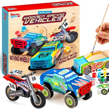 JOYIN Kids Craft Kit Build &amp; Paint Your Own Wooden Race Car Art &amp; Craft Kit DIY Toy Make Your Own Car Truck Toy Construct and Paint Kit, Presents for Kids