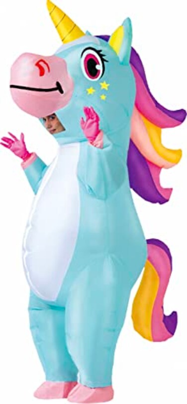 Spooktacular Creations Inflatable Costume Adult, Full Body Riding a Unicorn Blow Up Costume for Halloween Inflatables Costume Dress-Up Party (Blue)