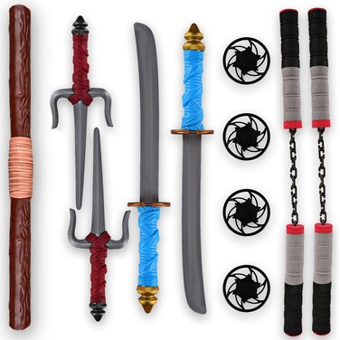 Liberty Imports Ninja Toy Weapons Kids Role Play Set with 2 Katana Swords, 2 SAIS, 2 Foam Nunchucks, 4 Shuriken and Bo Staff for Children Pretend Play Battles