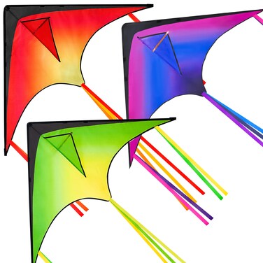 JOYIN 3 Packs Large Delta Kite Red, Green and Purple, Easy to Fly Huge for Kids and Adults with 262.5ft String, Large Delta Beach Kite for Outdoor Games and Activities