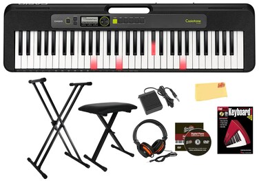 Casio LK-S250 Casiotone 61-Key Portable Keyboard Bundle with Adjustable Stand, Bench, Headphones, Sustain Pedal, Instructional DVD, and Austin Bazaar Polishing Cloth