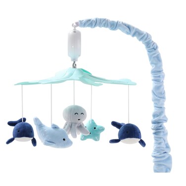 The Peanutshell Crib Mobile for Boys or Girls - Light and Dark Blue Musical Baby Crib Mobile with 12 Lullabies, Ocean Baby Nautical Nursery Decor