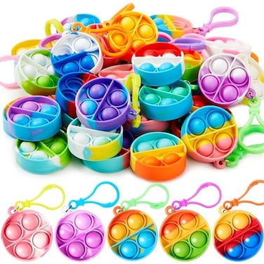 JOYIN Round Pop Fidget Keychain 30 Pack Pop Fidget Toys Bulk Party Favors for Kids 4-8,8-12 Years, Goodie Bag Stuffers Classroom Prizes Birthday Sensory Toys Gifts