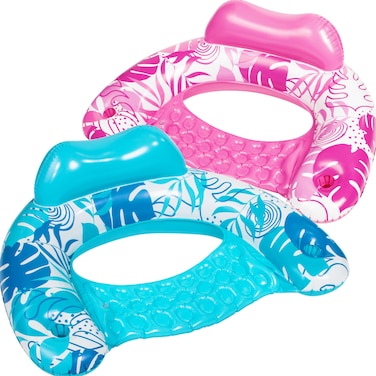 SLOOSH Inflatable Pool Floats Adult, 2 Pack Pool Chairs with Cup Holders,Blow up Floats Chair,Hammock Noodle Mat for Relaxing Summer Water Fun Swimming Party Beach,Summer Leaves