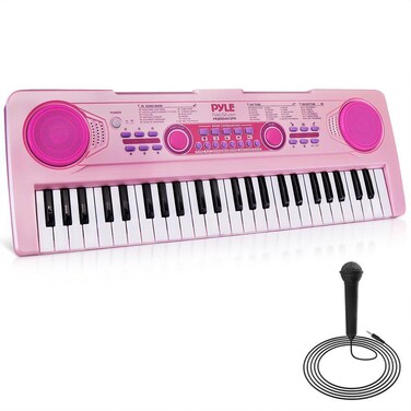 Pyle, 49, Electric Keyboard Piano, Music Keyboard-49 Keys, Karaoke Fun, Rechargeable Battery, Wired Microphone, 100 Tunes, 50 Demos, Aux Input, Compact Design, (PKBRD4912PK)