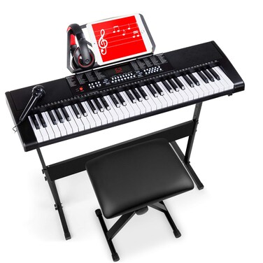 Best Choice Products 61-Key Electronic Keyboard Piano Portable Electric Keyboard Complete Beginner Set w/LED Screen, Stand, Bench, Headphones - Black