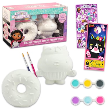 DreamWorks Gabby's Dollhouse Paint Your Own Figurines Set - Bundle with DIY Gabby's Dollhouse Painting Set Plus Stickers, More   Gabby's Dollhouse Painting Kit for Kids