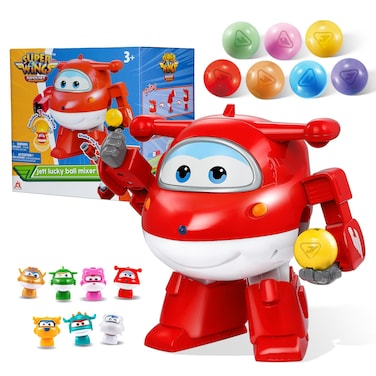 Super Wings Toy Vending Machine for Kids, Mini Gashapon Gumball Machine with Colorful Balls &amp; Role Dolls &amp; DIY Stickers, Cause and Effect Toys for Boys Girls, Jett Lucky Ball Mixer