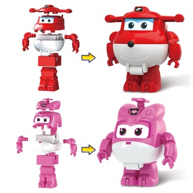 Super Wings Building Blocks, Jett &amp; Dizzy 2-in-1 Airplane and Rescue Bots Building Toys, Transformer Building Blocks for Toddlers Kids Ages 3 4 5 6 7