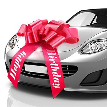 Zoe Deco - Happy Birthday Car Bow - Red, 30 Inch - Giant Car Bow Pre-Printed w/Happy Birthday - Large Gift Wrapping for Huge Present