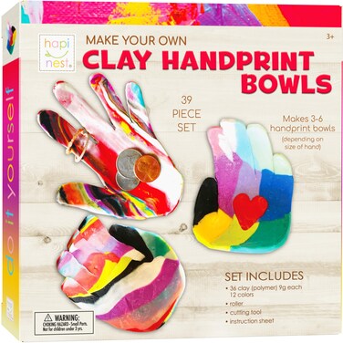 Hapinest Make Your Own Clay Handprint Bowl Kit for Kids, Art and Crafts for Boys &amp; Girls, Kids DIY Craft Kit, Clay Bowl Handprint Kit for Kids, Handprint Kit Clay Craft Kit Ages 6 7 8-12 &amp; Up