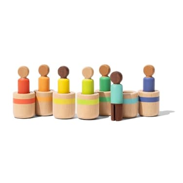 Lovevery Post &amp; Play Peg People Baby Toy, 7 Wooden Peg Doll Practice Color Matching, Stacking, and Balancing, Ages 13 Months +