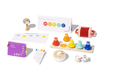 Lovevery   The Music Set   6 Musical Instruments and Rhythm &amp; Songs Book, Preschool Education and Montessori Early Learning Musical Toy, Ages 18 Months to 4+ Years