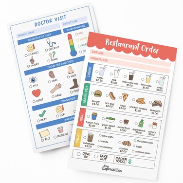 Tiny Expressions Playtime Notepads - 2-Pack Kids Pretend Play Notepads - 40 Pages Order-Taking Restaurant &amp; 40 Pages Doctor Visit Notepad - Waiter and Doctor Imaginative Role Play