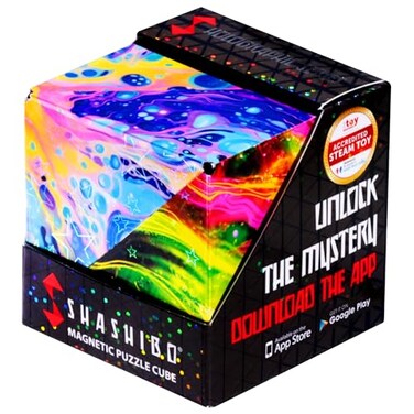 SHASHIBO Shape Shifting Box - Award-Winning, Patented Fidget Cube w/ 36 Rare Earth Magnets - Transforms Into Over 70 Shapes, Download Fun in Motion Toys Mobile App (Holographic - Cosmos)