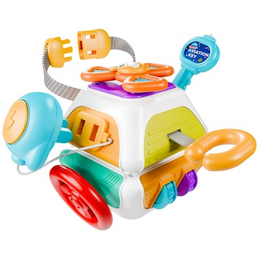 iPlay, iLearn Baby Busy Board Cube, Montessori Sensory Inspired Toy Toddler 1-3, Infant Carseat Plane Travel, Kids Educational Learning Activity, Birthday Gift 6 7 9 12 18 Month 1 2 Year Old Boy Girl