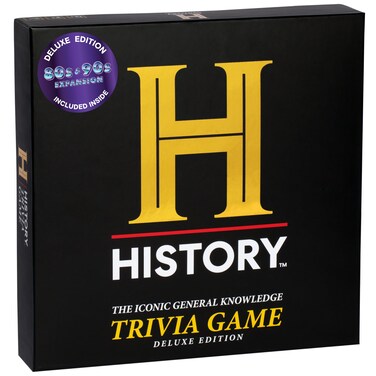 History Channel Trivia Board Game Deluxe Edition with 80s &amp; 90s Expansion Pack - 2400+ General Knowledge Questions. Fun Party Card Game for Adults, Family &amp; Teens in The Pursuit of Trivial Knowledge