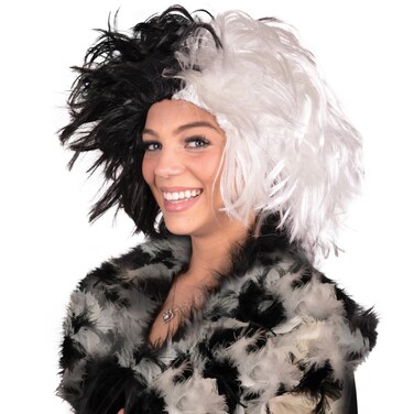 Kangaroo Cruella De Vil Wig, Cruella Deville Costume Women, Cruella Deville Wig, Black White Wig, Halloween Wigs for Women, Witch Wig, Cruella Costume Women, Cruella Wig, Black &amp; White Wig For All