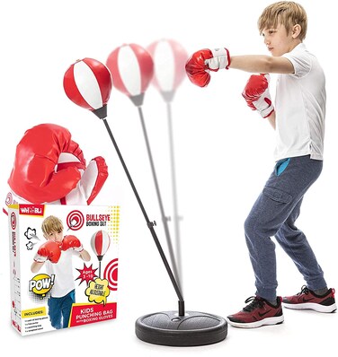 Whoobli Punching Bag for Kids Incl Boxing Gloves   3-10 Years Old Adjustable Kids Punching Bag with Stand   Boxing Bag Set Toy for Boys &amp; Girls (Red White); New 2025