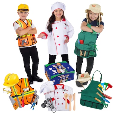 Born Toys Kids Dress Up Costumes for Toddlers - Washable Play Outfits for Boys &amp; Girls, Ages 3-7 (Worker, Chef, Gardener)