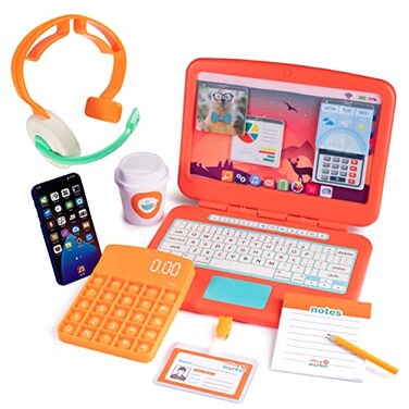 Born Toys Pretend Play Home Office Set for Ages 3-7 - Includes Toy Laptop, Phone, Calculator, Pop It &amp; Headset