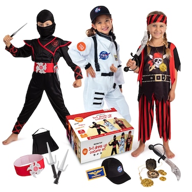 Born Toys 3-in-1 Kids' Dress Up &amp; Pretend Play Set-Kids Pirate Costume, Kids Ninja Costume &amp; Astronaut Costume for Kids Ages 3-7