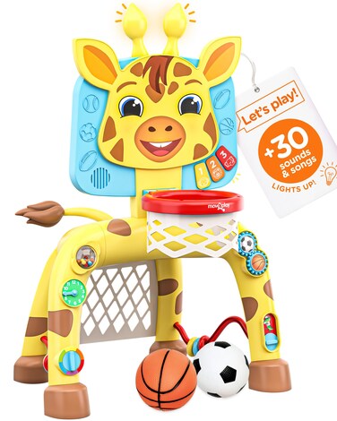 Move2Play, Giraffe Basketball Hoop &amp; Soccer Goal Activity Center   30+ Sounds &amp; Lights   1, 2, 3+ Year Old Gift &amp; Birthday Present   6, 12, 18, 24+ Month Toy For Baby, Toddler, Boys, &amp; Girls