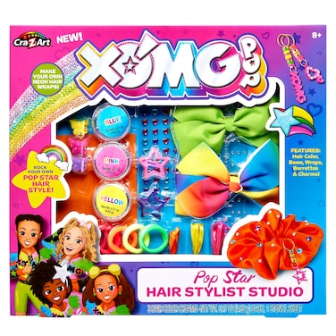 XOMG POP! Pop Star Hair Stylist Studio - Make Your own Hair Bows, Wraps, Barrettes and Charms - Comes with 3 Hair Color Creams - Great for Kids Birthday Present Ages 8 and Up