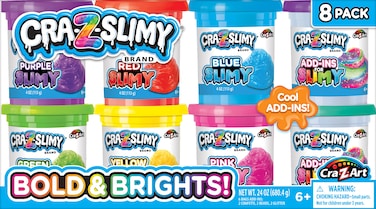 CRA-Z-Slimy Bold &amp; Brite 8 Count, Stretchy &amp; Colorful Premade Slime Collection, Ages 6 and Up