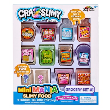 CRA-Z-Slimy Mini Mania Grocery Set 1, Premade Slime, Smooth Slime, Scented Slime, 10 Mini Grocery Food Inspired Slimes, Ages 6 and Up