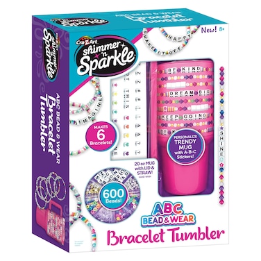 Cra-Z-Art Shimmer 'n Sparkle ABC Bead &amp; Wear Bracelet Set with 20oz Tumbler - Make 6 Alphabet Bead Bracelets and Decorate Your 20oz Tumbler with Sticker Alphabet Beads - Kids Water Bottle for School