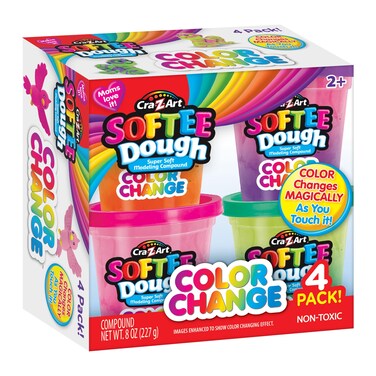 Cra-Z-Art Softee Dough Color Change Dough Cans, Kids Tactile Play Dough Gift Set, 4 Count, 2oz EachAges 3 and Up