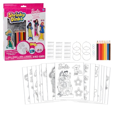 Just Play Barbie Shrinky Dinks Kit and Accessories, 15 Pre-Printed Shrinky Dinks Sheets, Pretend Play, Kids Toys for Ages 5 Up