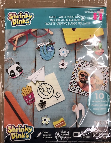 Just Play Shrinky Dinks Creative Pack, 10 Bright White Sheets, Kids Arts and Crafts Activity Set, Kids Toys for Ages 6 Up