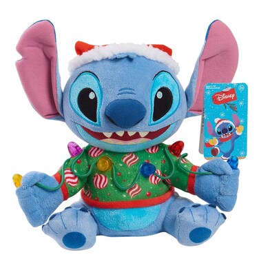 Disney Holiday Lights Stitch 9-inch Feature Plush Stuffed Animal with Lights and Sounds, Officially Licensed Kids Toys for Ages 3 Up by Just Play