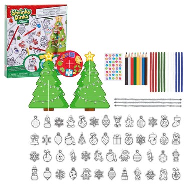 Shrinky Dinks Christmas Tree Kit, 50 Pre-Cut Shrinky Dinks Ornaments, Arts and Crafts, Kids Toys for Ages 5 Up by Just Play