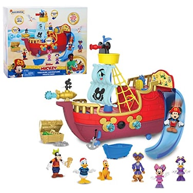 Disney Junior Mickey Mouse Funhouse Treasure Adventure Pirate Ship with Bonus Figures, 18-Piece Toy Figures and Playset, Kids Toys for Ages 3 Up, Amazon Exclusive by Just Play