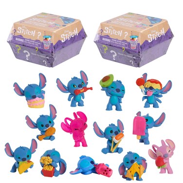 Just Play Stitch Blind Mini Figures 2-Pack, 2-inch Collectible Figurines and 2 Reusable Burger Boxes, Kids Toys for Ages 3 Up